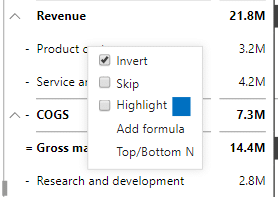 Inverting the costs of products and other rows