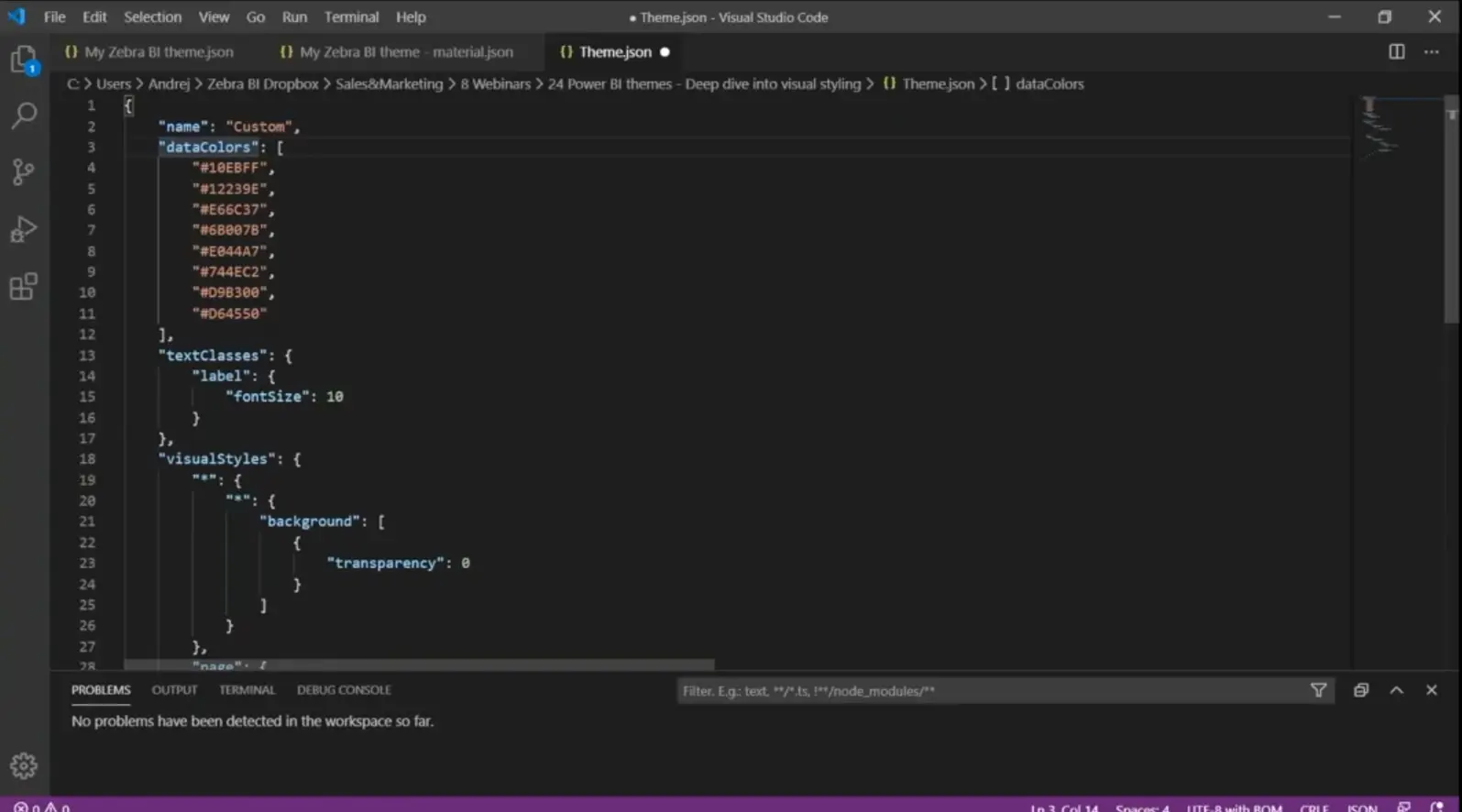 JSON file in Visual Studio Code