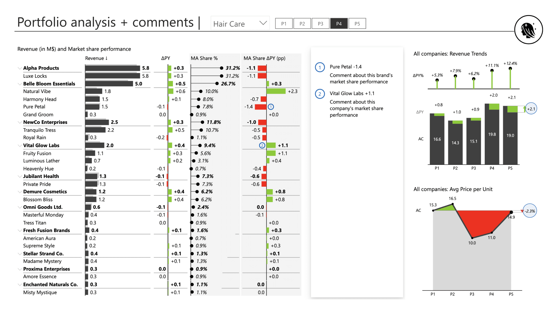 FMCG industry brand and product portfolio analysis Power BI template (portfolio analysis with comments)