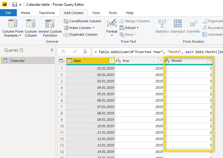 adding month number in Power BI