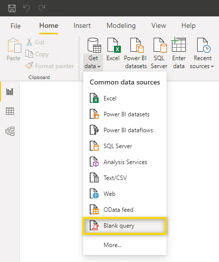 adding new blank data source in Power BI desktop