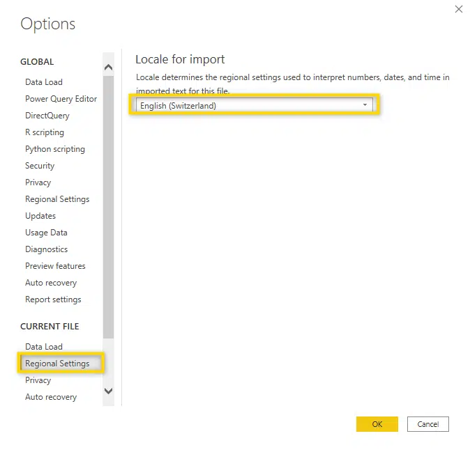 changing language settings calendar table power bi