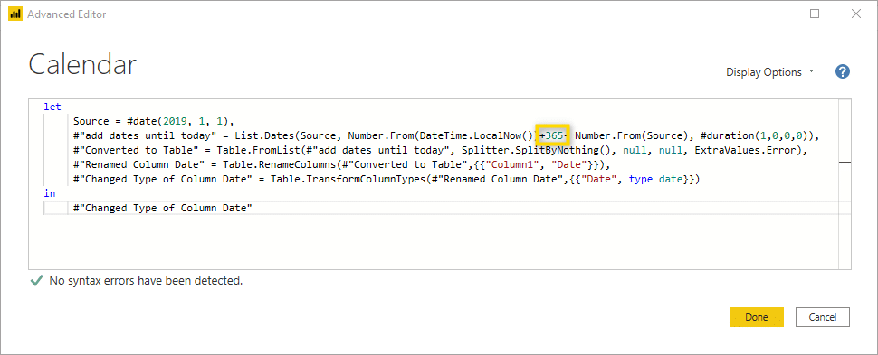 customizing the date range into the future