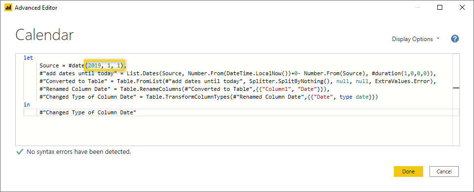 customizing the date range