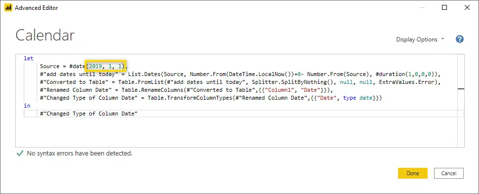 customizing the date range
