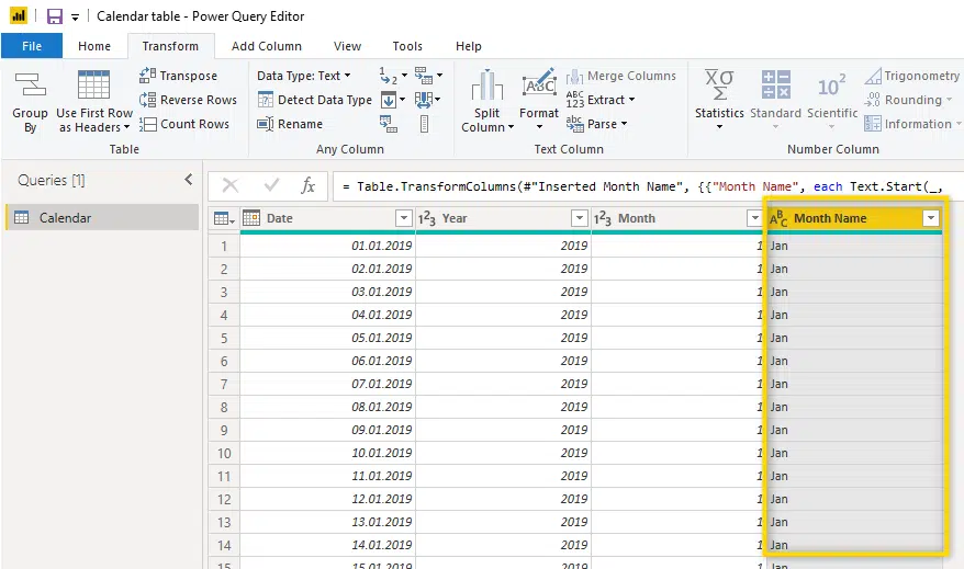 calendar table power bi