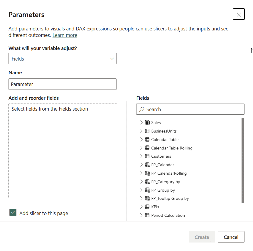 Parameter window Power BI