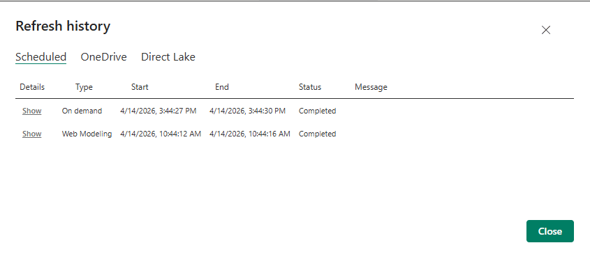 check refresh history in power BI
